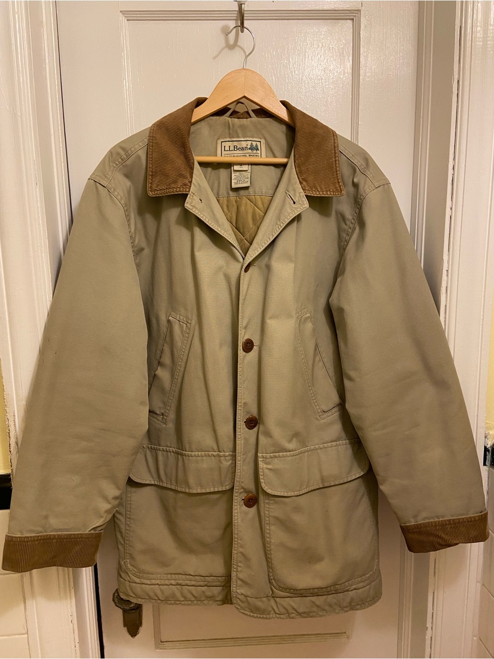 Vintage L.L. Bean Khaki Field Jacket with Brown Corduroy Trim